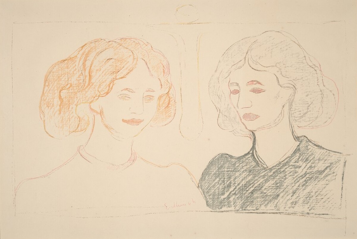 Two Female Heads Against the Moon by Edvard Munch