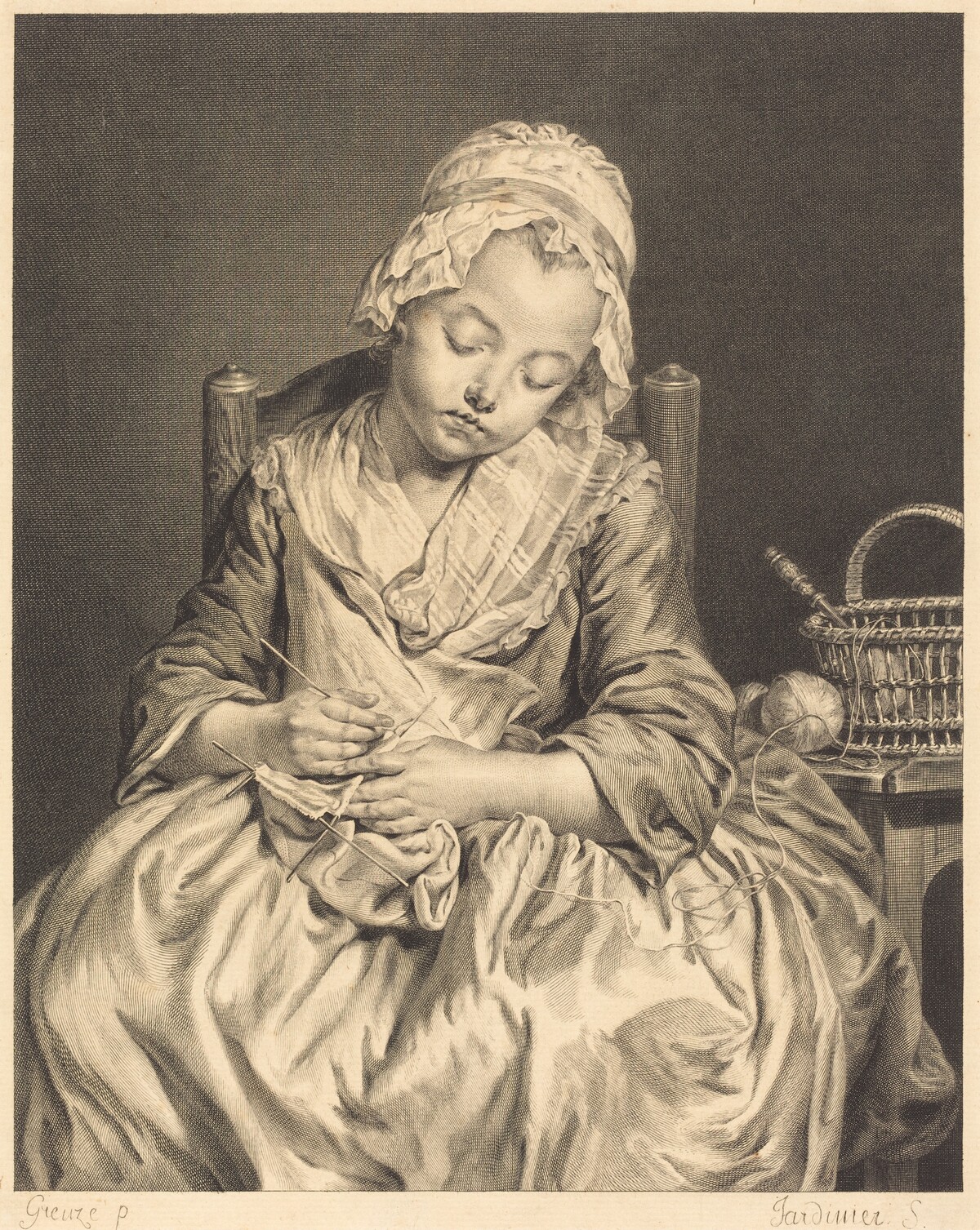 La tricoteuse endormie by Claude-Donat Jardinier after Jean-Baptiste Greuze