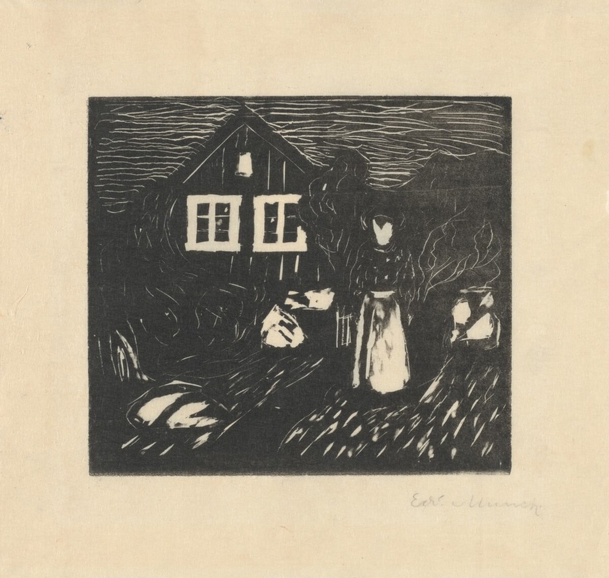 Outside the House, Moonlight by Edvard Munch
