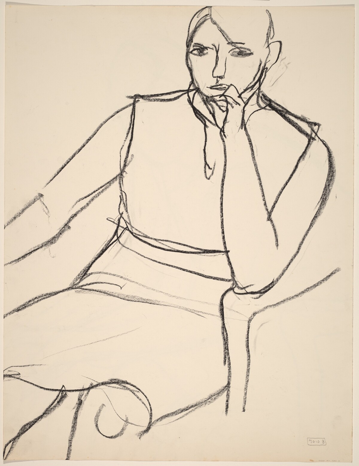 Untitled [seated model with her left hand to her mouth] [verso] by Richard Diebenkorn