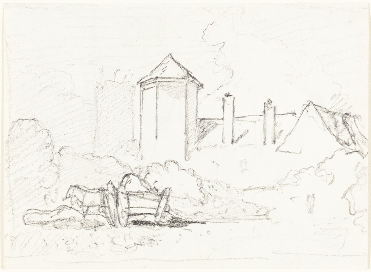 Sketch of Buildings with Cart and Horses in Foreground by John Sell Cotman