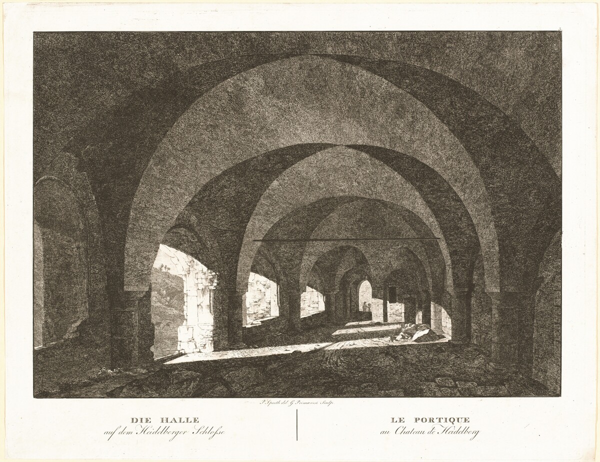 Die Halle auf dem Heidelberger Schlosse (The Hall of Heidelberg Castle) by Georg Primavesi, after Peter Speeth