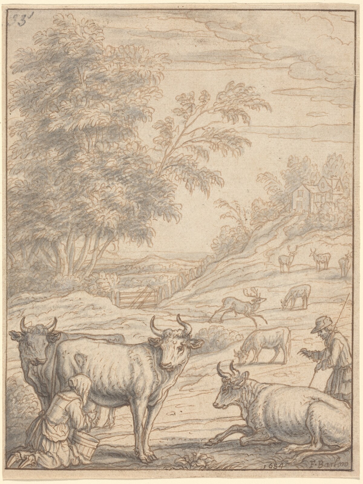 A Meadow with Cattle and Deer by Francis Barlow
