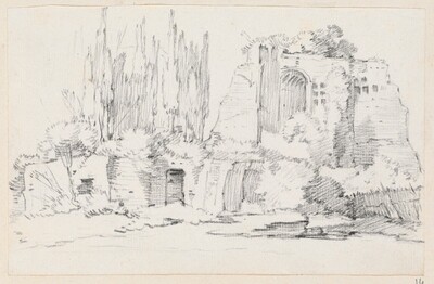 Roman Ruins with a Stand of Cypresses