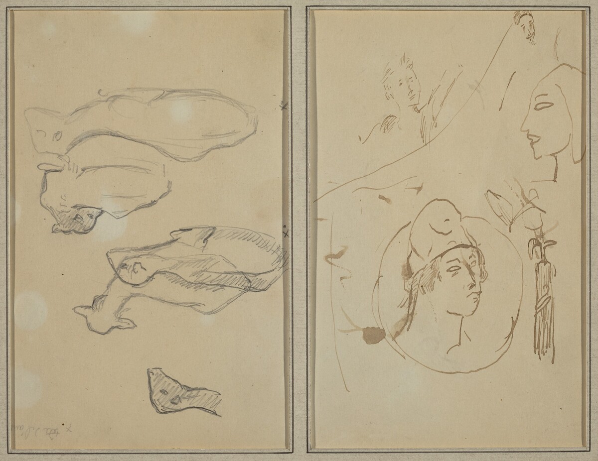 Five Sheep; Four Head Studies [verso] by Paul Gauguin