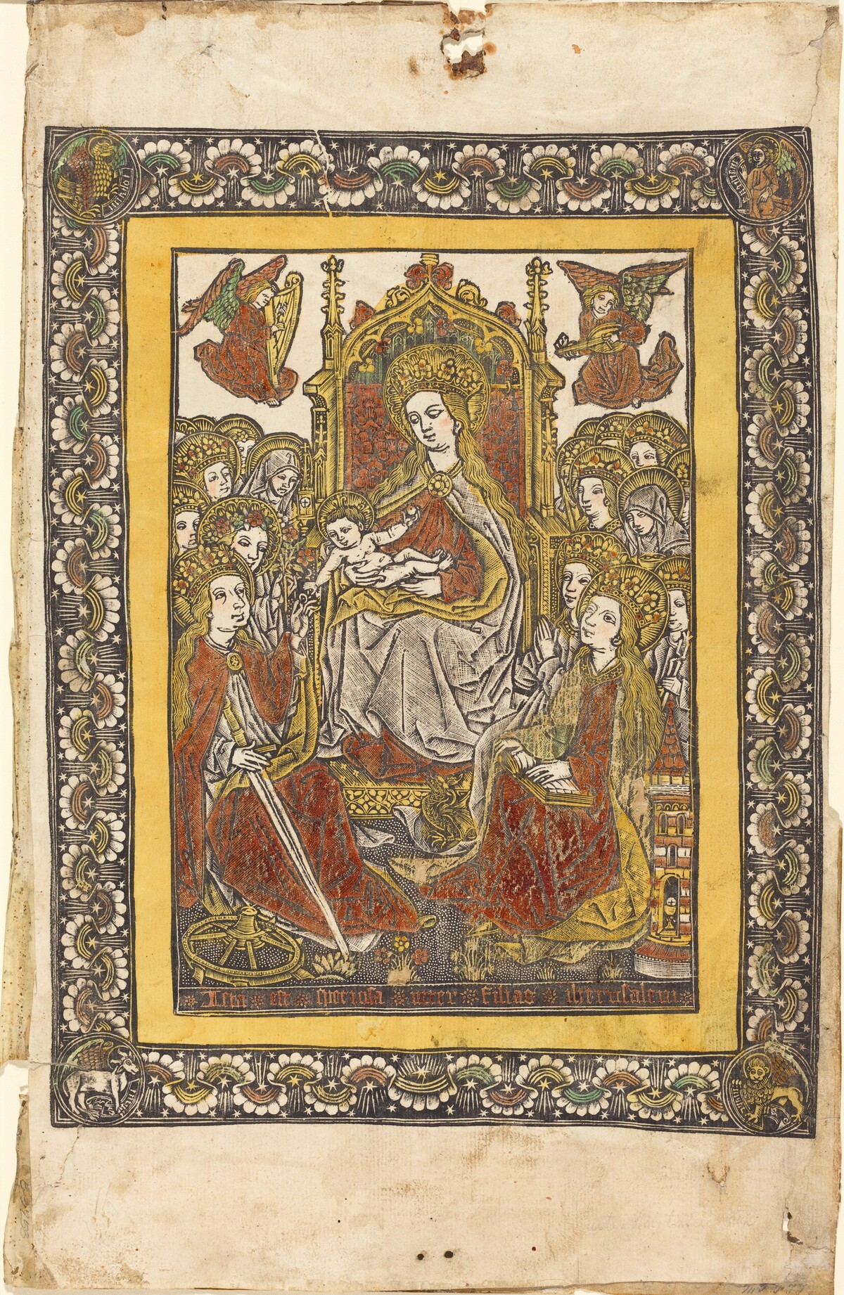 The Madonna Enthroned with Eighteen Holy Women by German 15th Century or Master with the Mountain-Like Clouds