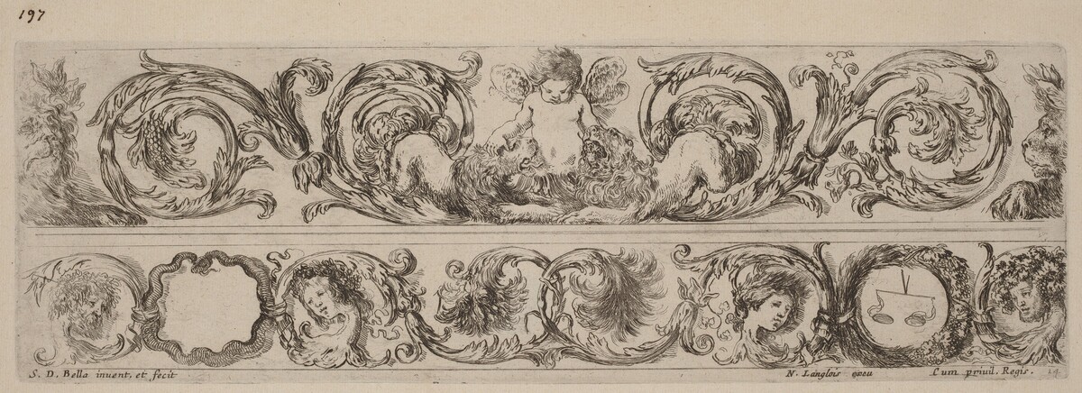 Two Ornamental Bands with Cupid and Heads of the Four Seasons by Stefano Della Bella