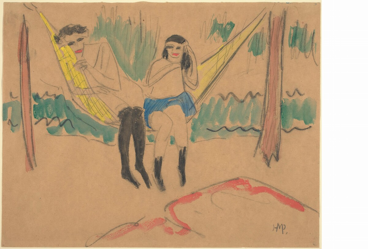 Franzi and Her Sister in a Hammock by Max Pechstein