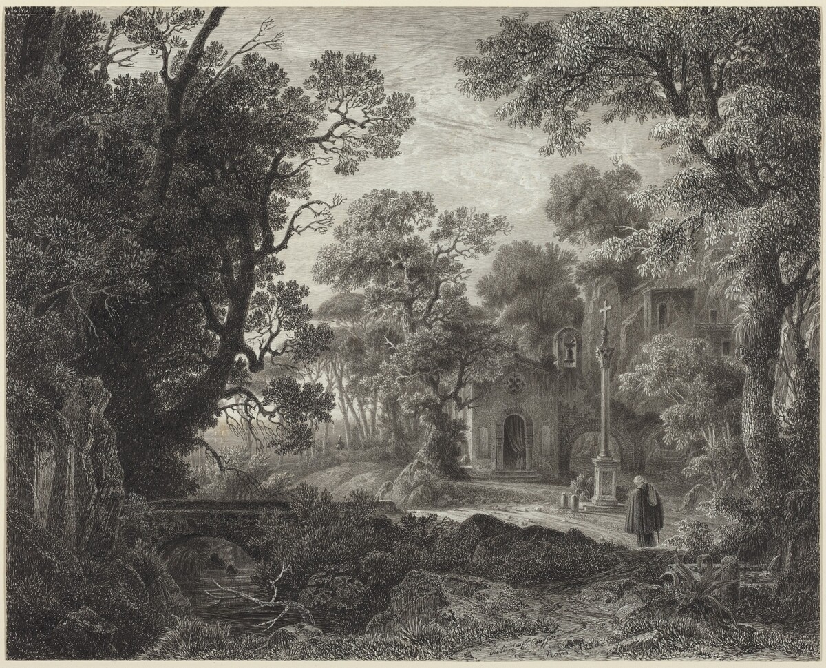 A Woodland Chapel at Evening by Julius Albert Elsasser