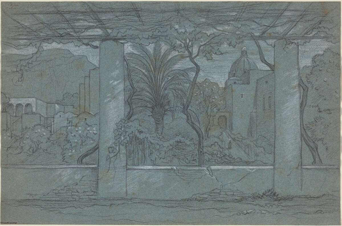 A Terrace and Garden on Capri [recto] by François-Édouard Bertin