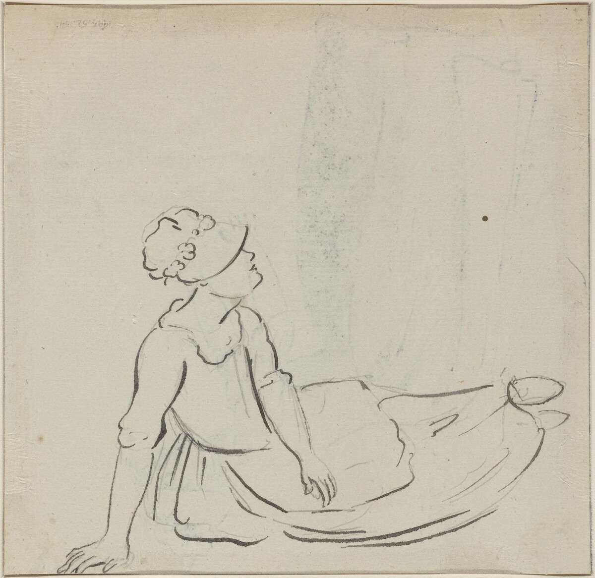 Girl with a Bonnet Reclining [verso] by Paul Sandby