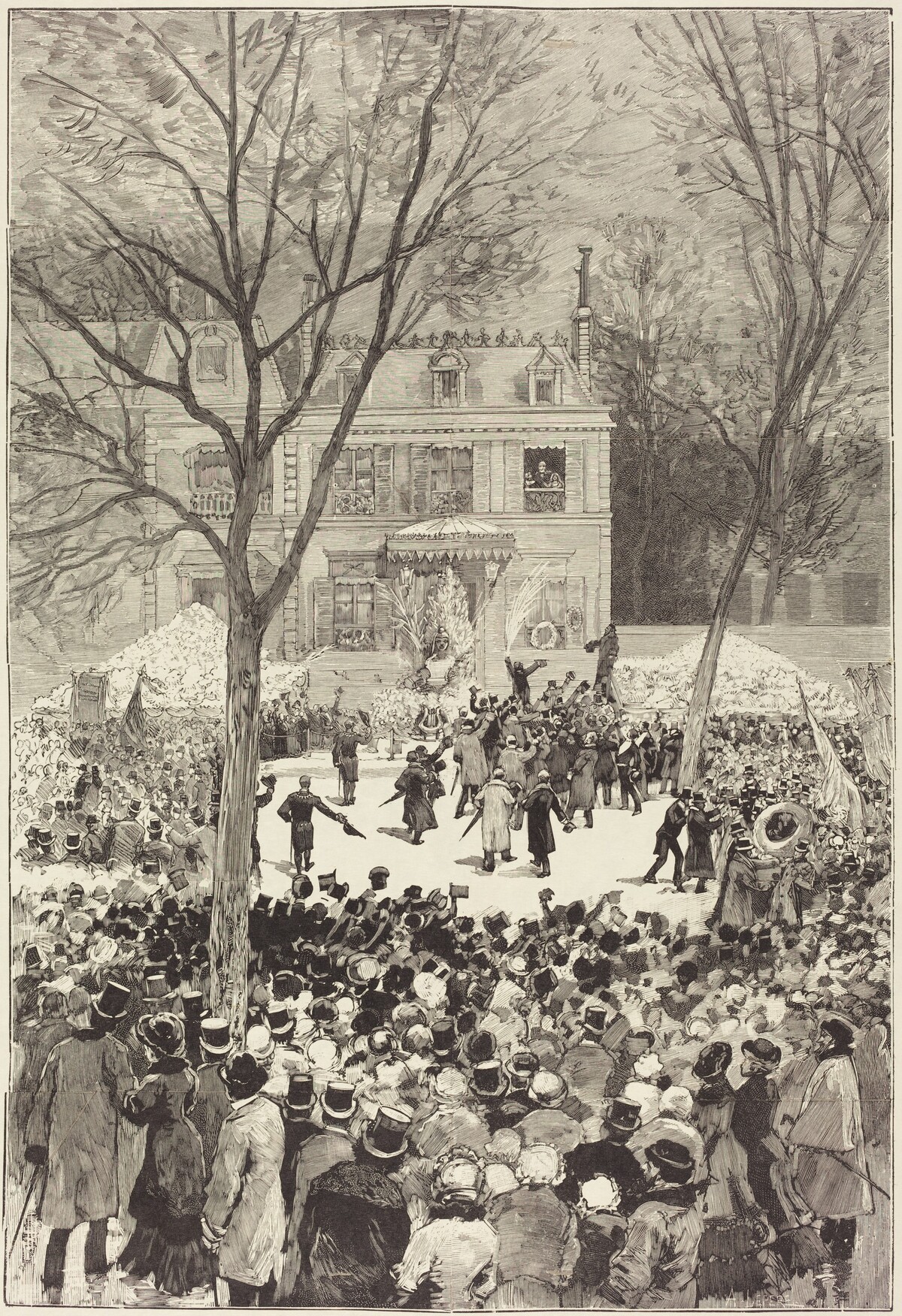 Manifestation populaire du 27 Février pour fêter le 80 année de Victor Hugo by Auguste Lepère after Daniel Vierge