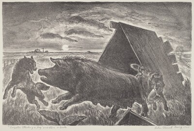 Coyotes Stealing a Pig