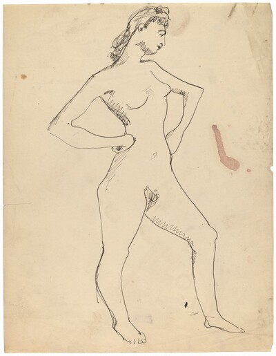 Standing Nude Turned to the Right, Hands on Hips
