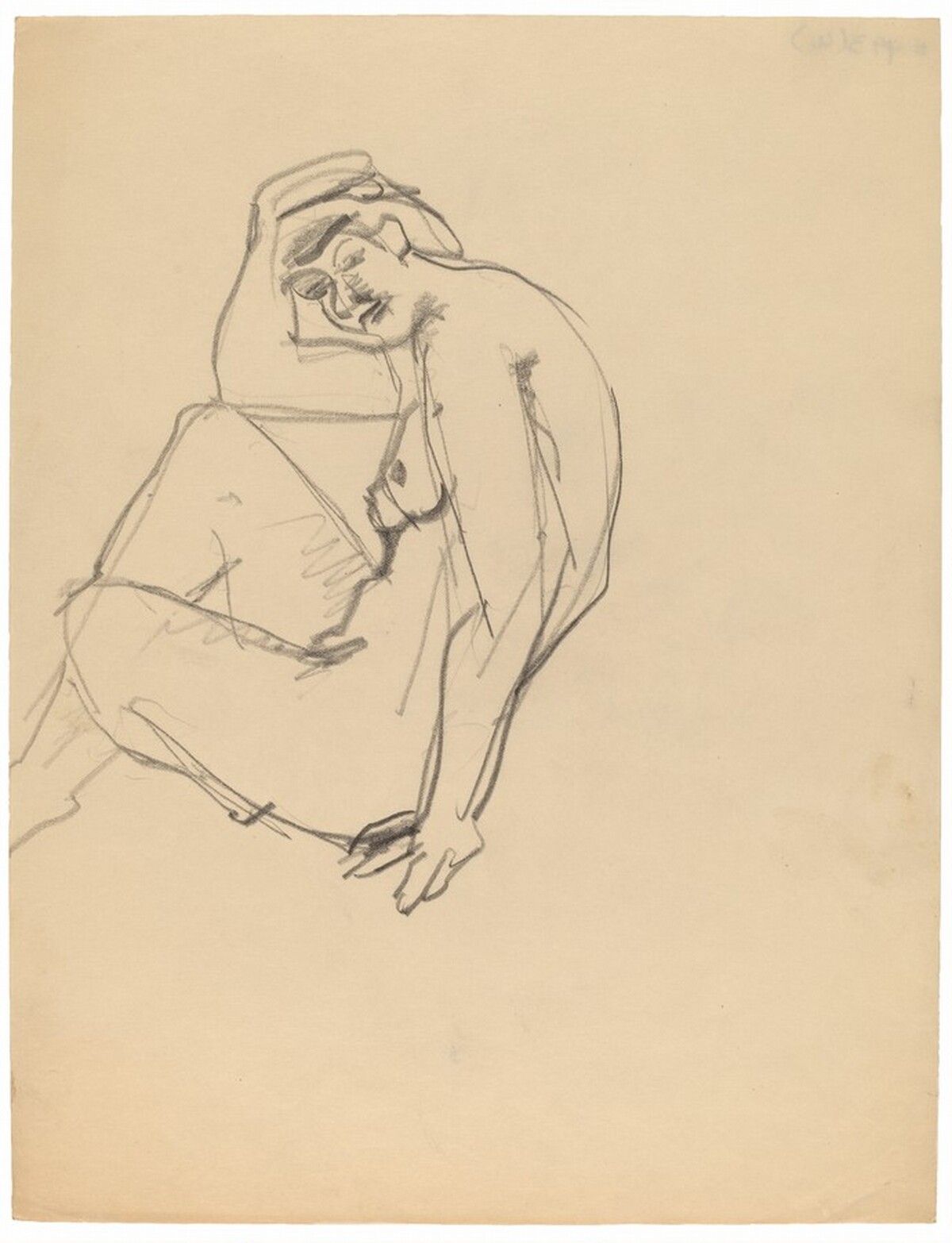 Side View of Seated Nude Turned to the Left, Head Turned to Viewer by Mark Rothko