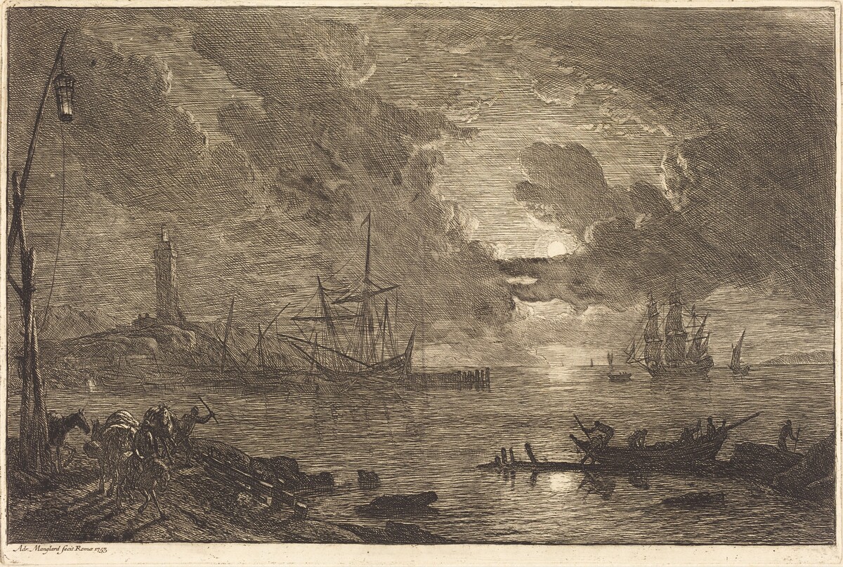 Harbor by Moonlight by Adrien Manglard