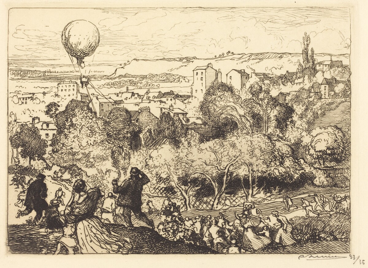 The Falling Balloon, in Pre-Saint-Gervais (Lebaloon qui tombe, au Pre-Saint-Gervais) by Auguste Lepère