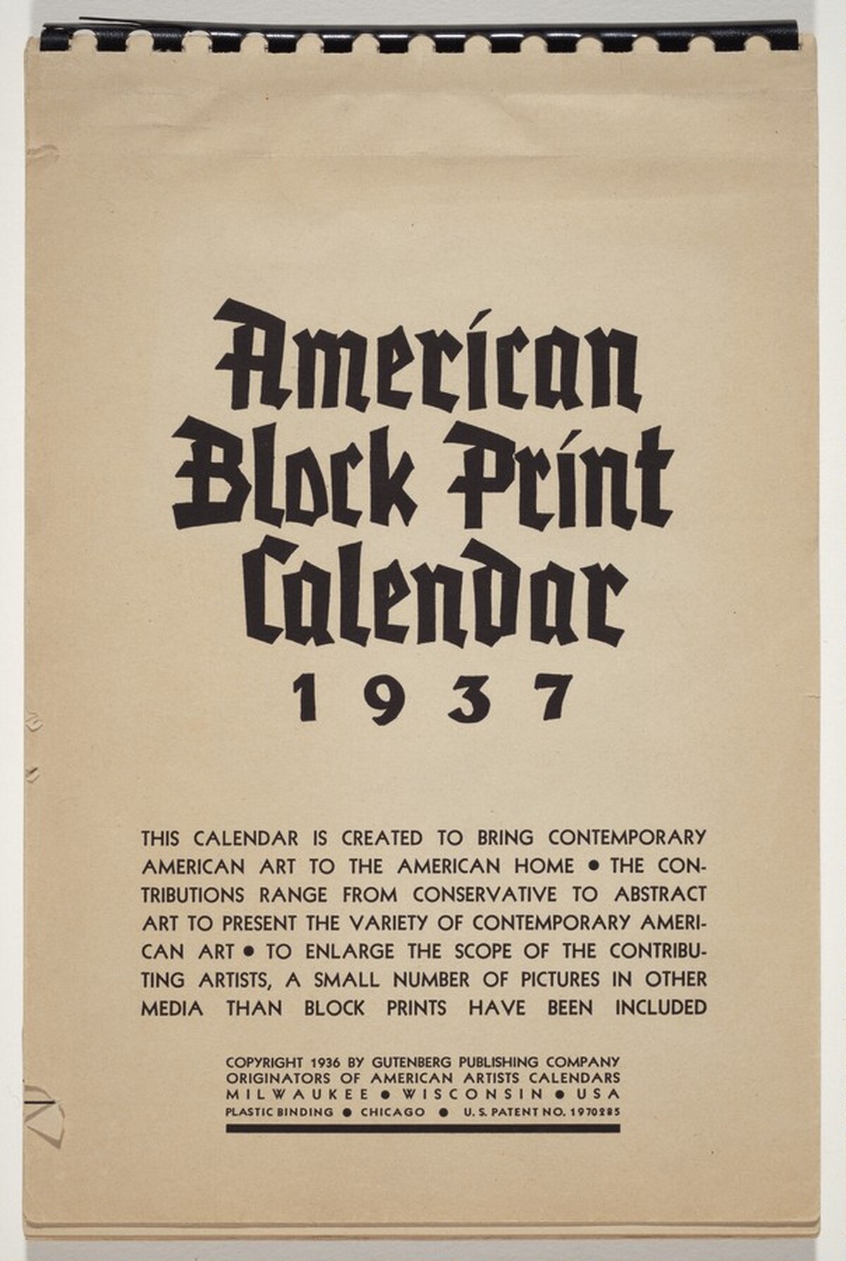 American Block Print Calendar - 1937 by Various Artists