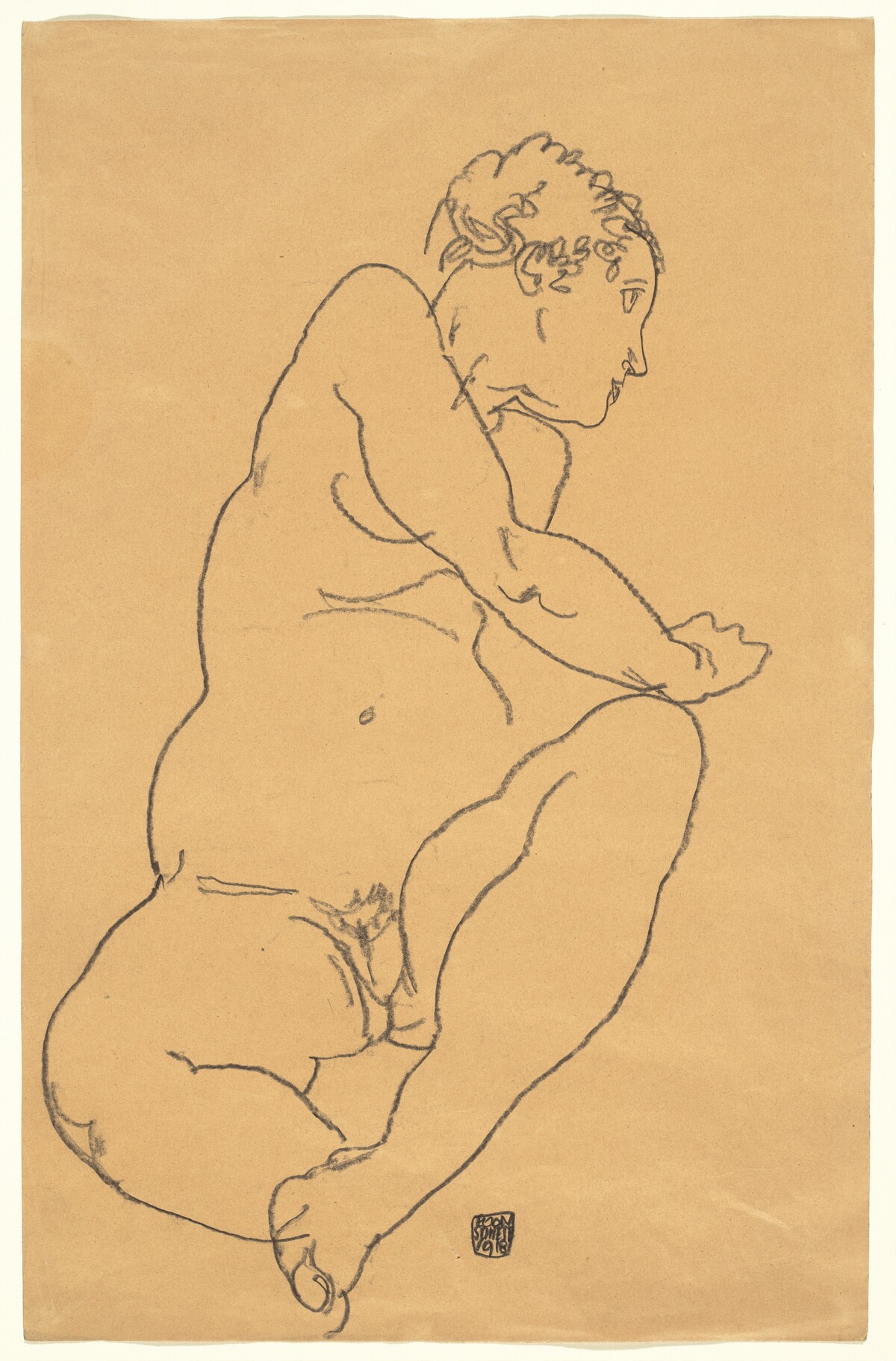 Female Nude Bending to the Left by Egon Schiele