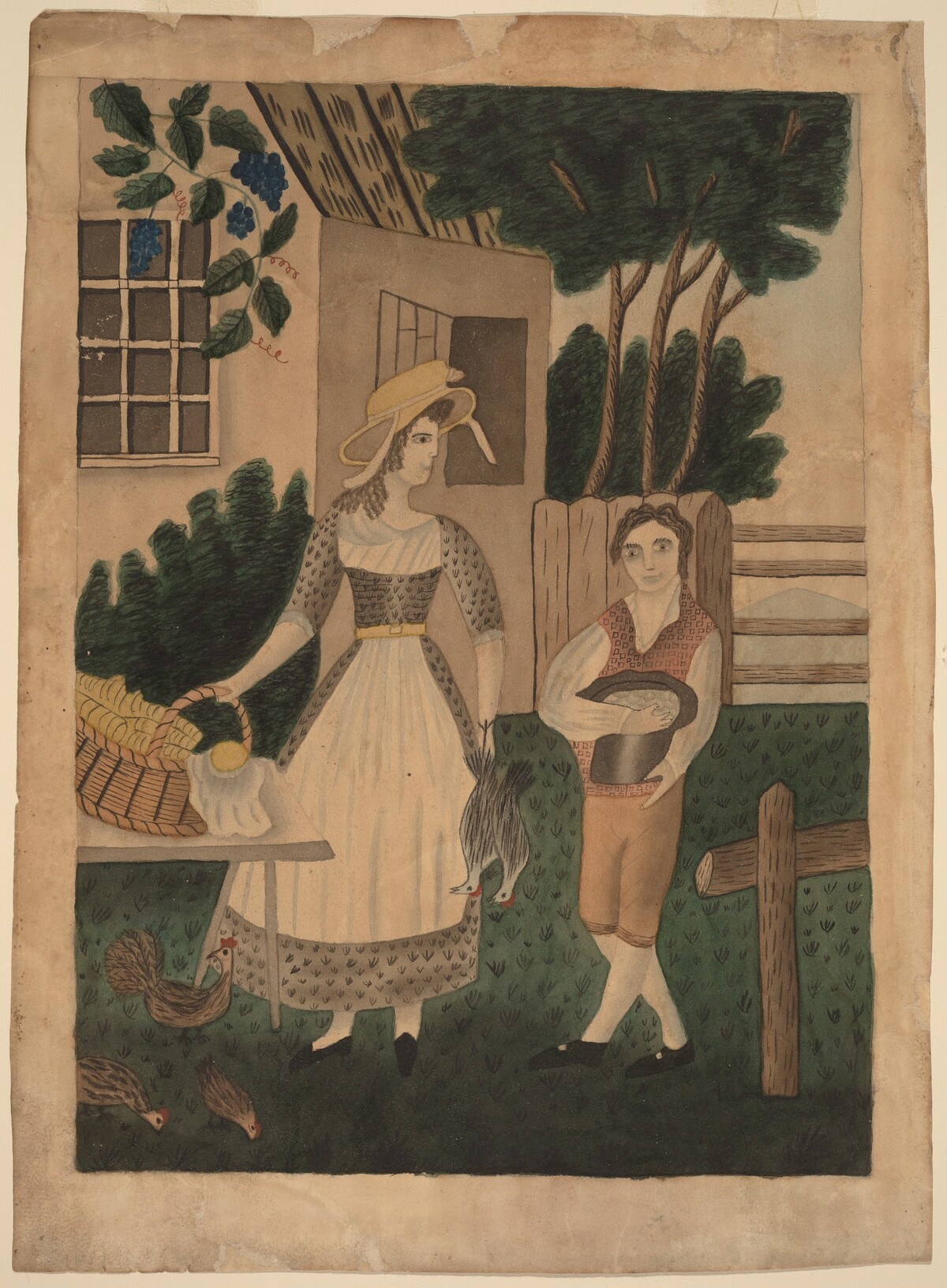 Woman and Boy with Provisions by American 19th Century