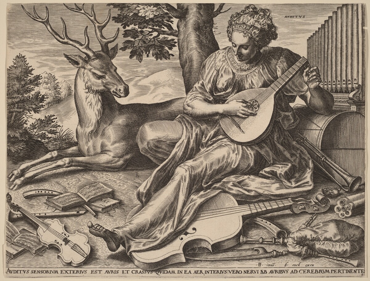 Auditus (Hearing) by Cornelis Cort after Frans Floris I