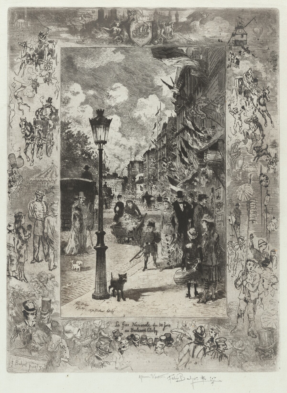 La Fete Nationale au Boulevard de Clichy (National Holiday on the Boulevard de Clichy) by Félix-Hilaire Buhot