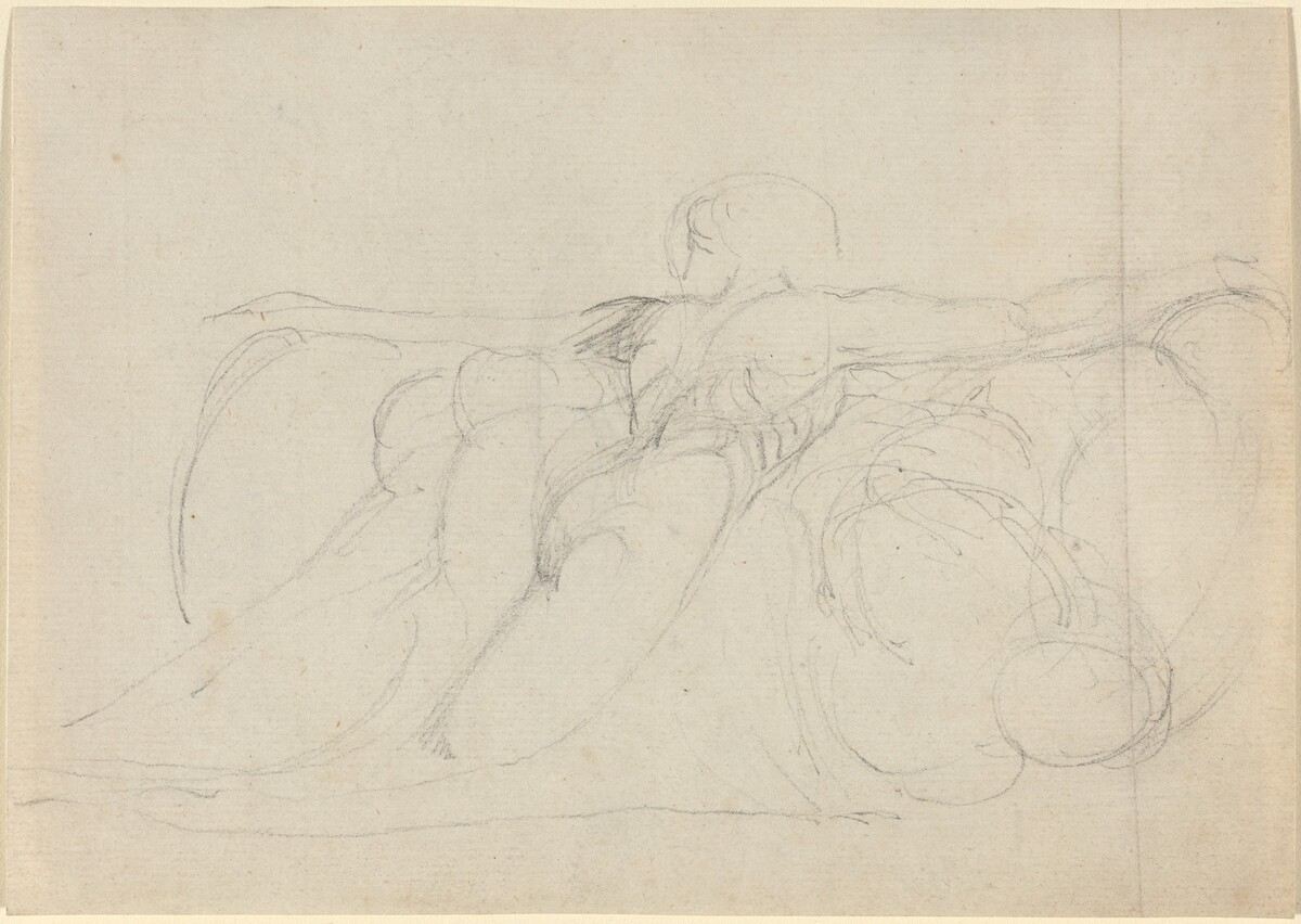 A Man Seen from Behind, Rising on Clouds by William Blake