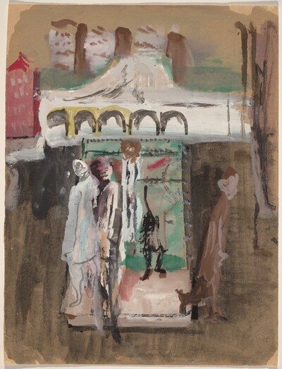 Figures Walking in an Urban Landscape [recto]