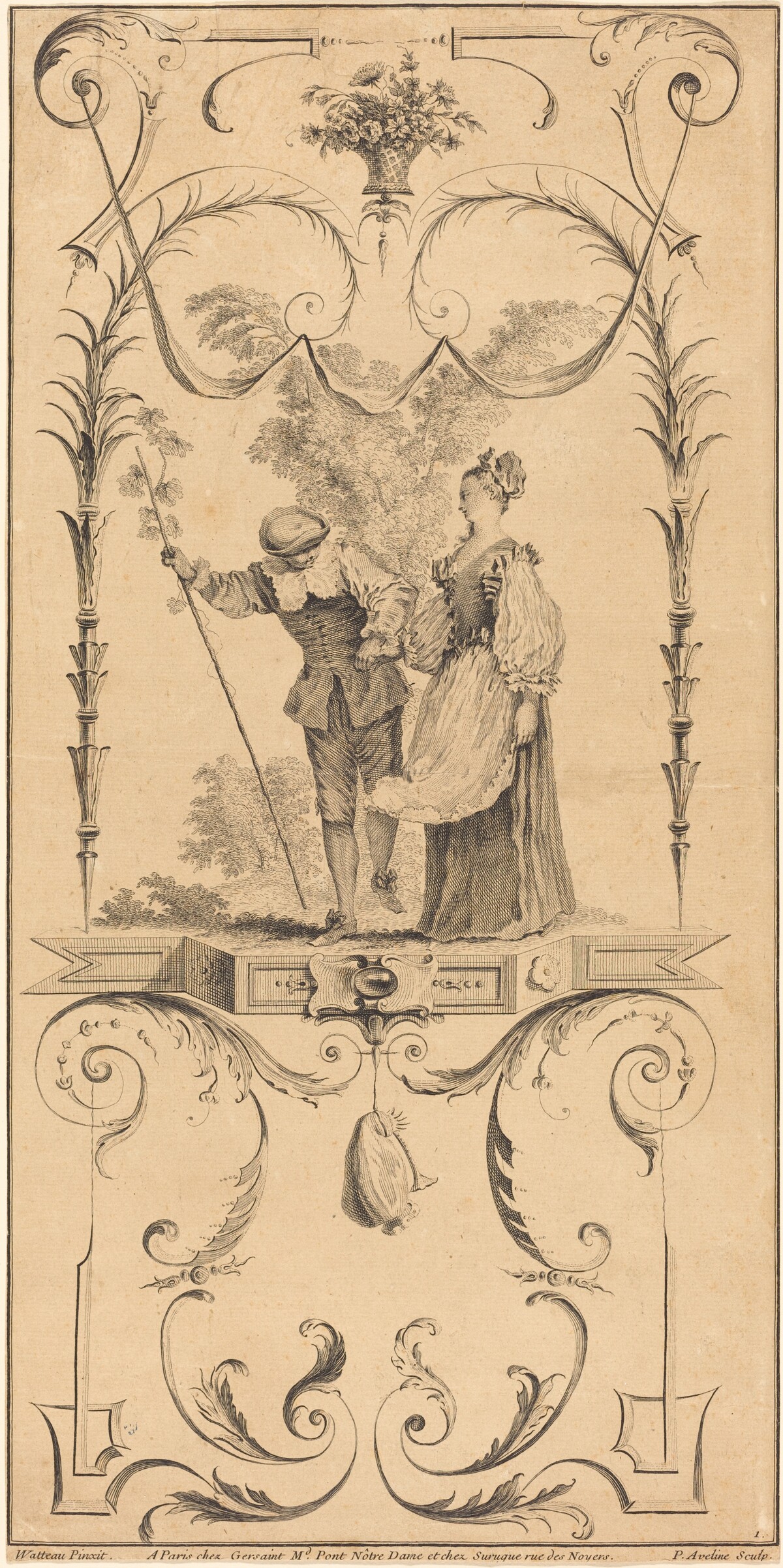 Shepherd and Shepherdess (?) by Pierre-Alexandre Aveline after Antoine Watteau