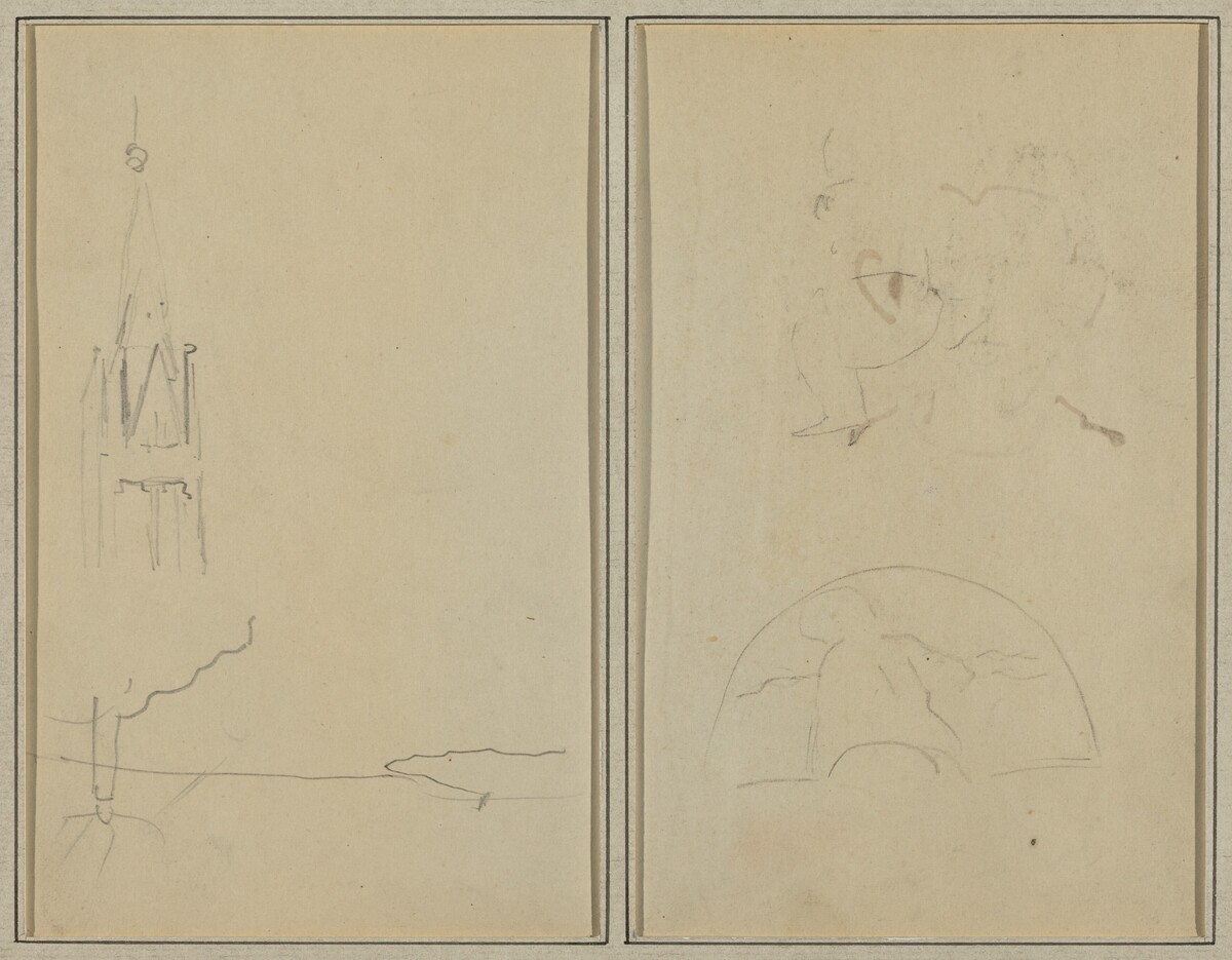 Church Tower; A Sketch of a Fan [recto] by Paul Gauguin