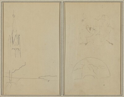 Church Tower; A Sketch of a Fan [recto]