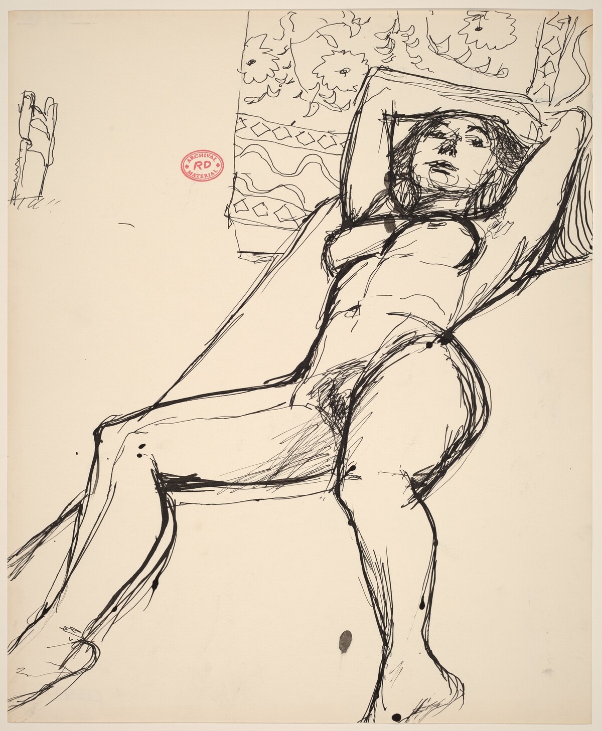 Untitled [reclining female nude before a patterned backdrop] by Richard Diebenkorn