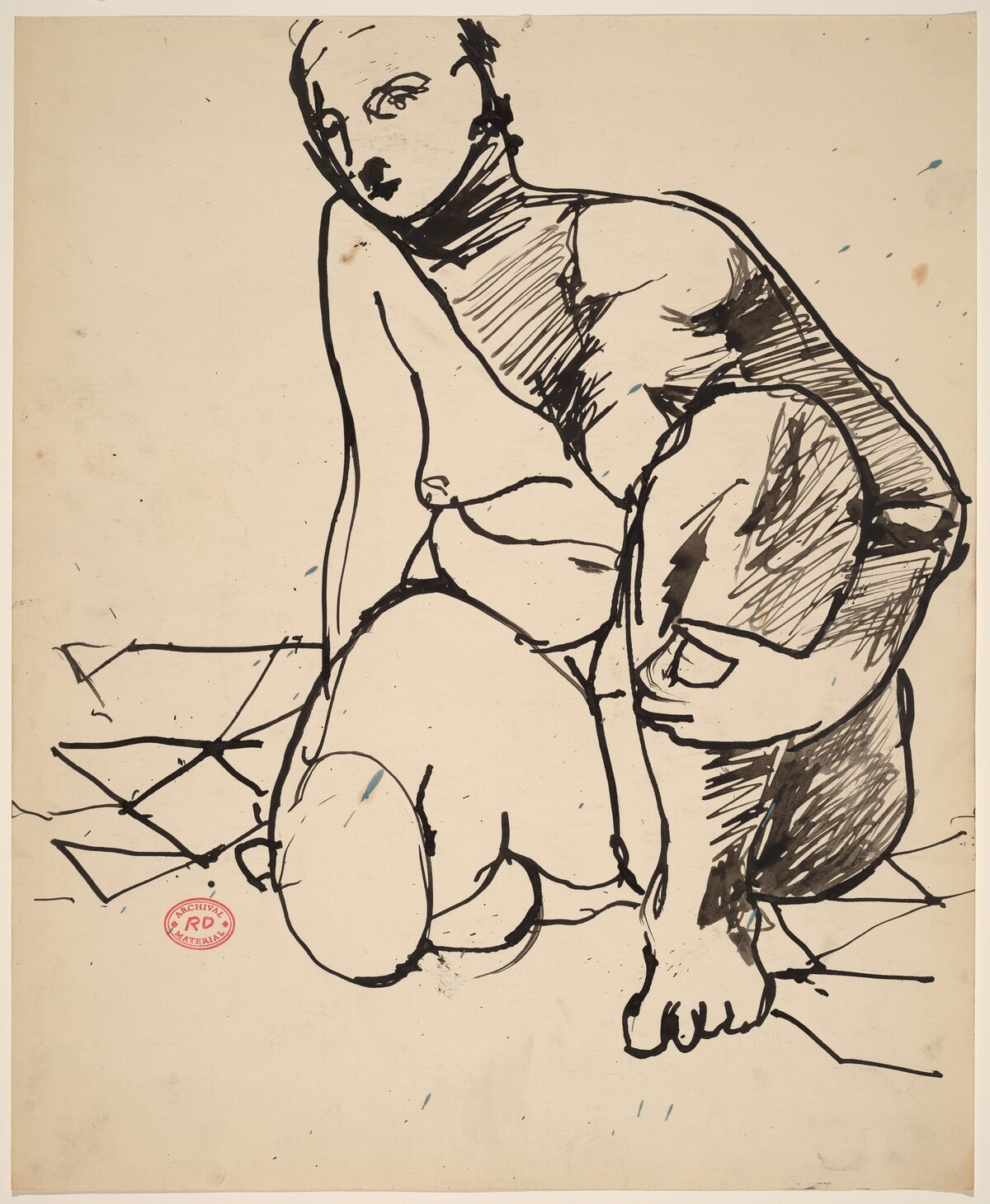 Untitled [crouching nude holding her left leg] by Richard Diebenkorn