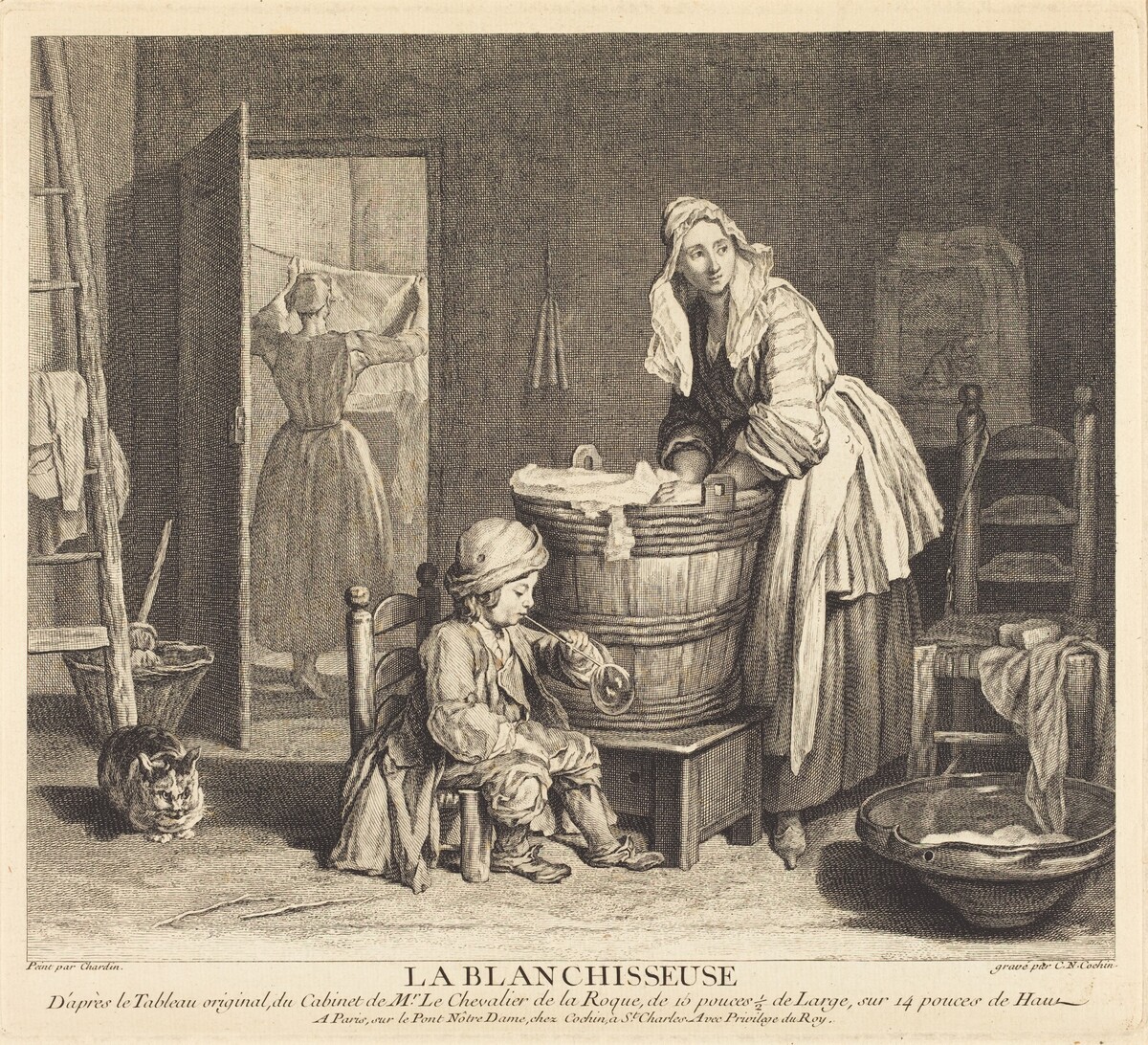 La Blanchisseuse by Charles-Nicolas Cochin I after Jean Siméon Chardin
