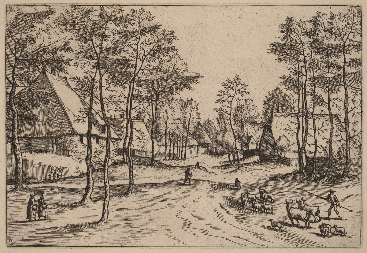 Village Street by Johannes van Doetechum, the Elder and Lucas van Doetechum after Master of the Small Landscapes