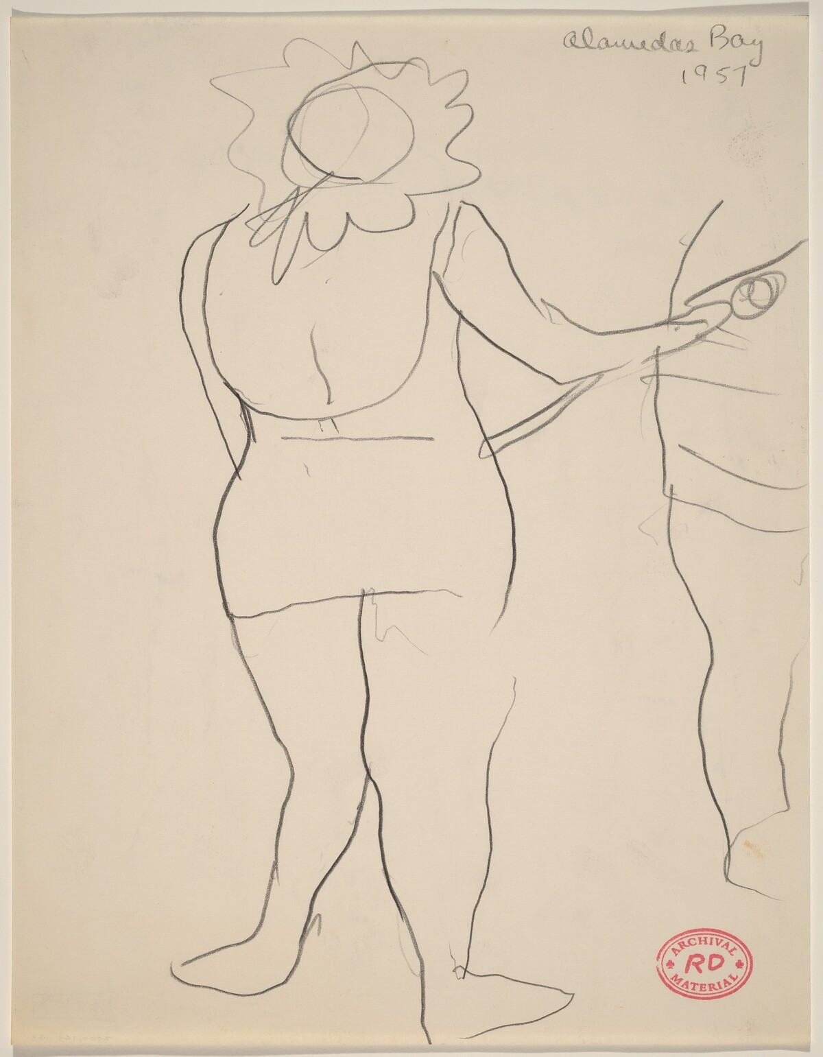 Untitled [back view of a standing woman in a frilled hat] by Richard Diebenkorn