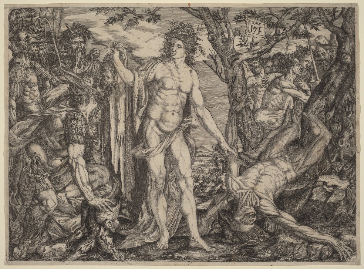 Apollo and Marsyas by Master MF, after Melchior Meier