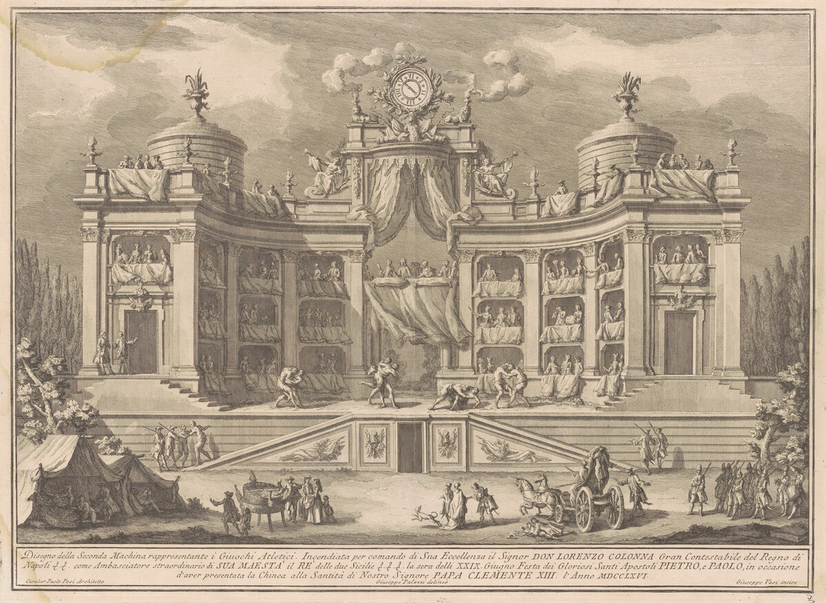 The Seconda Macchina for the Chinea of 1766: A Theater for Athletic Games by Giuseppe Vasi, after Giuseppe Palazzi, after Paolo Posi