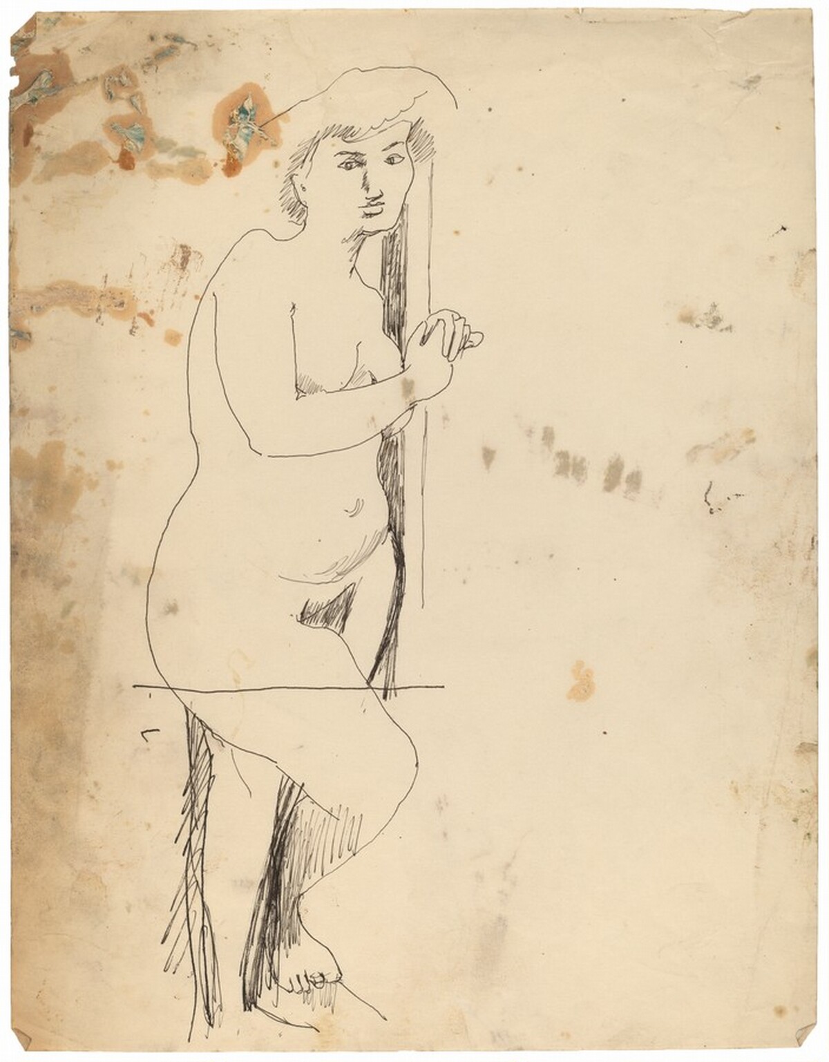 Standing Female Nude, Leaning against Wall with Hands Clasped and Raised by Mark Rothko