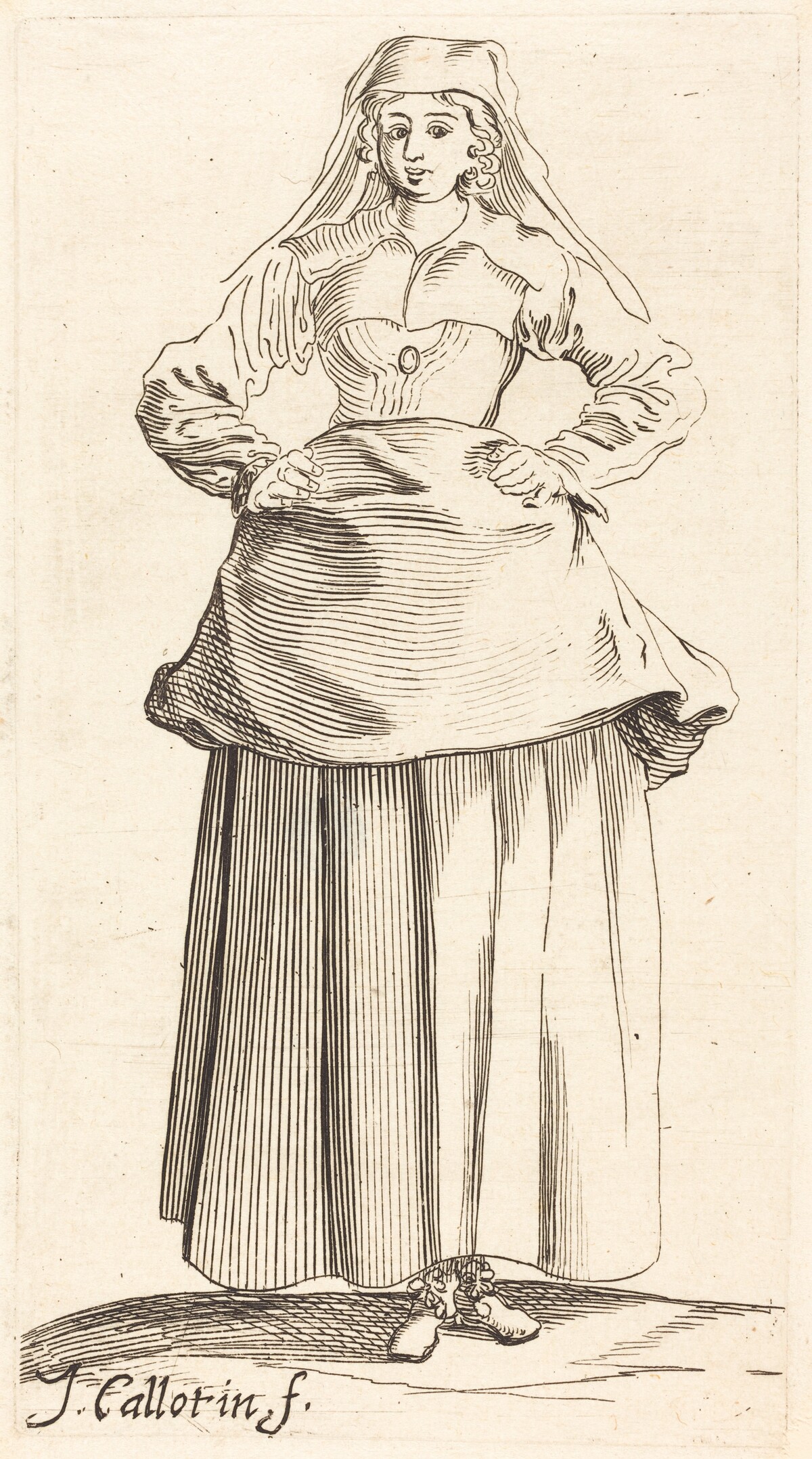Young Woman with Hands on Hips, Front View by Israel Henriet after Jacques Callot