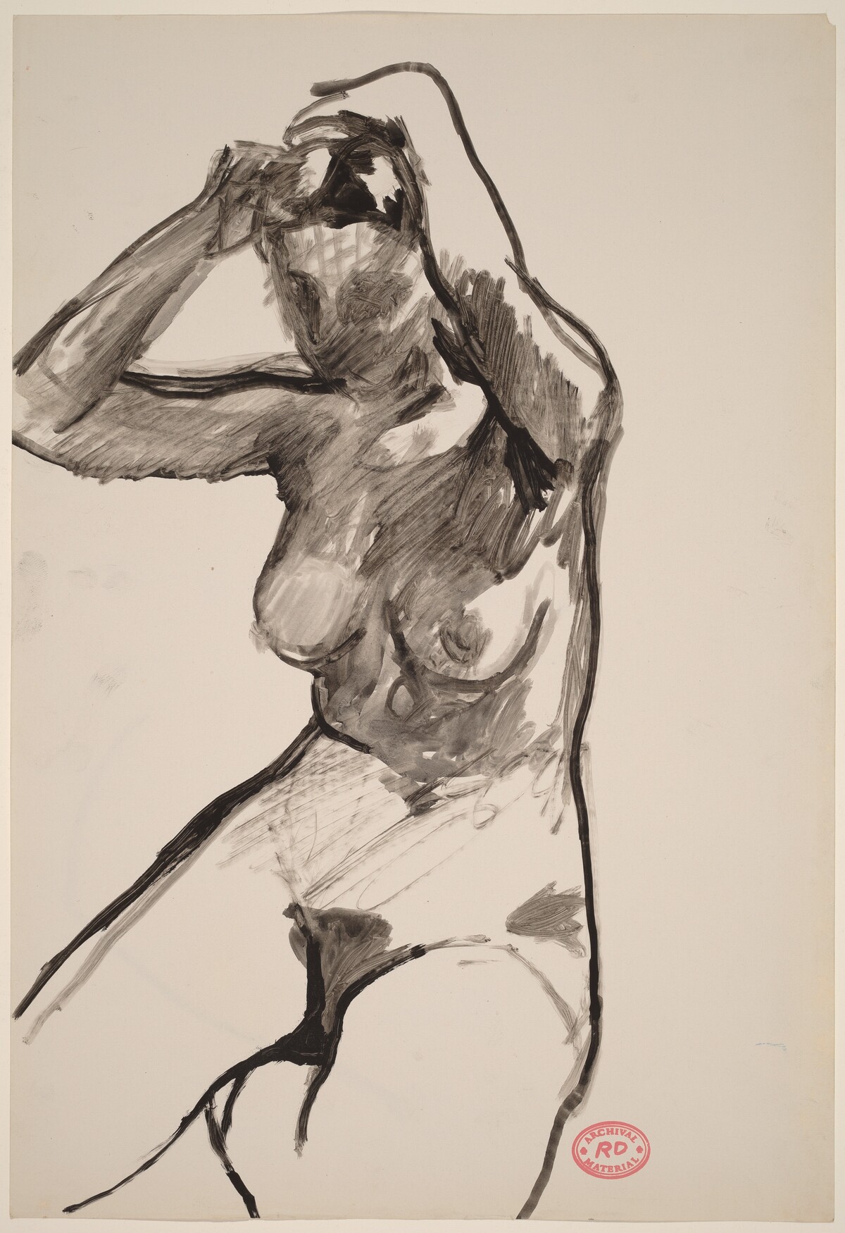 Untitled [seated nude adjusting her hair] [recto] by Richard Diebenkorn