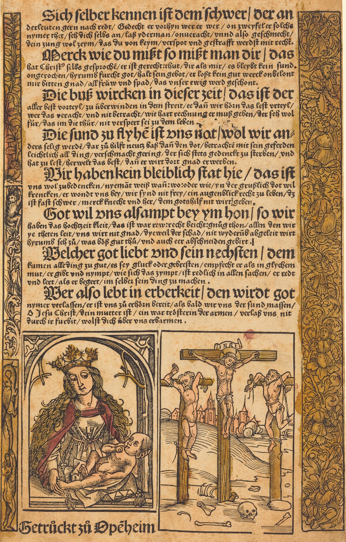Broadside with Two Scenes from the Life of Christ, and Grotesque Borders by German 15th Century