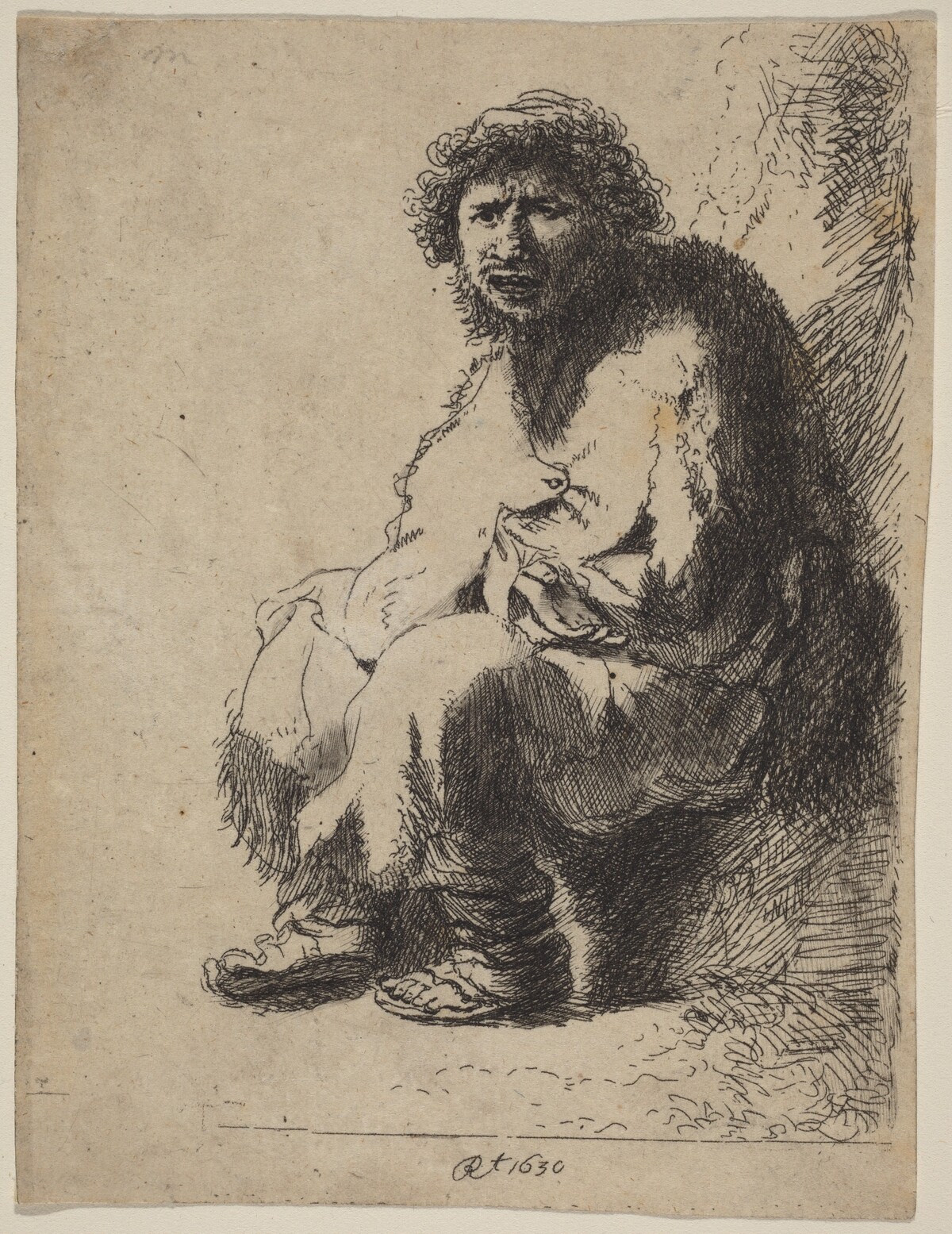 Beggar Seated on a Bank by Costantino Cumano after Rembrandt van Rijn