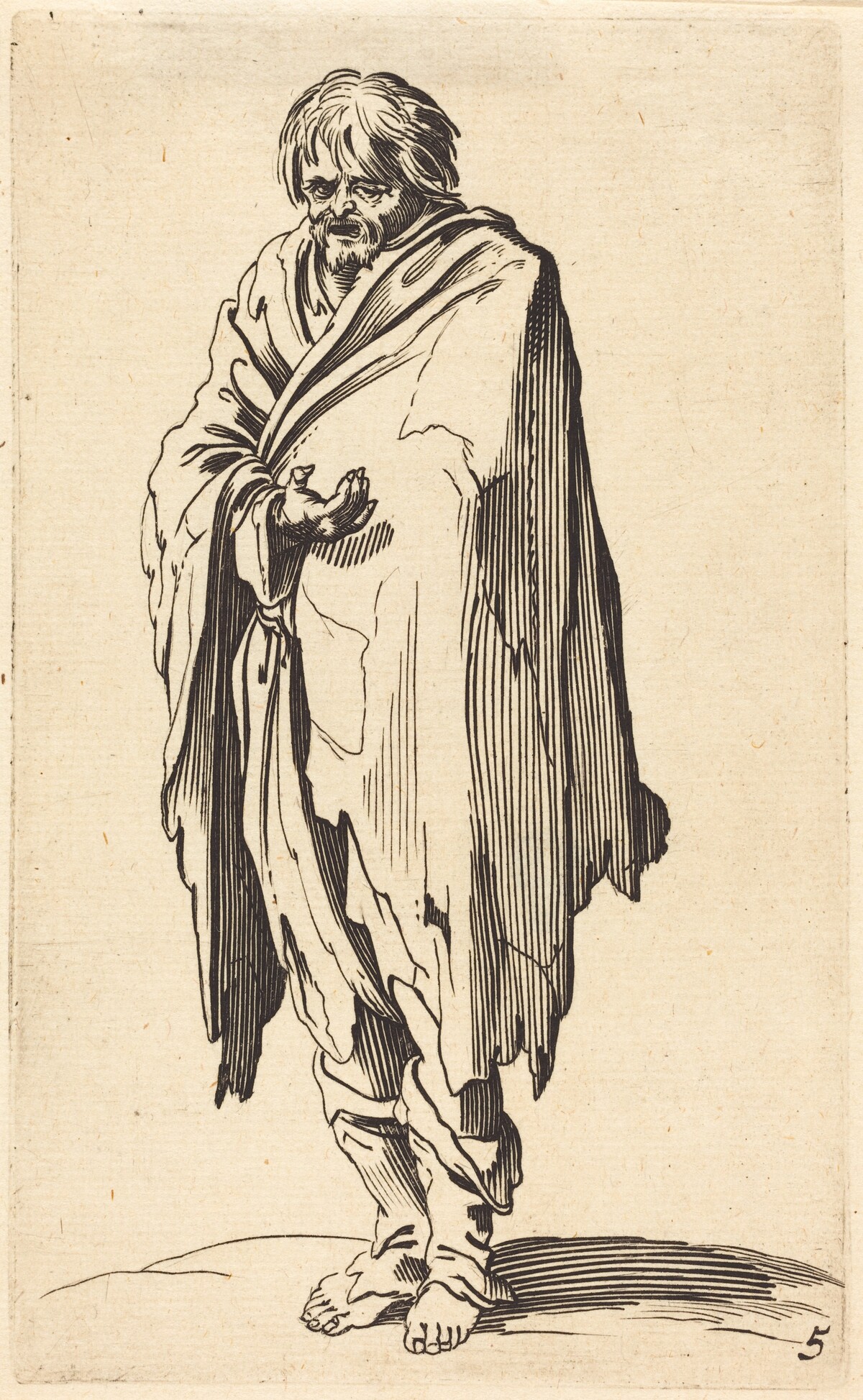 Beggar with Bare Head and Feet by after Jacques Callot