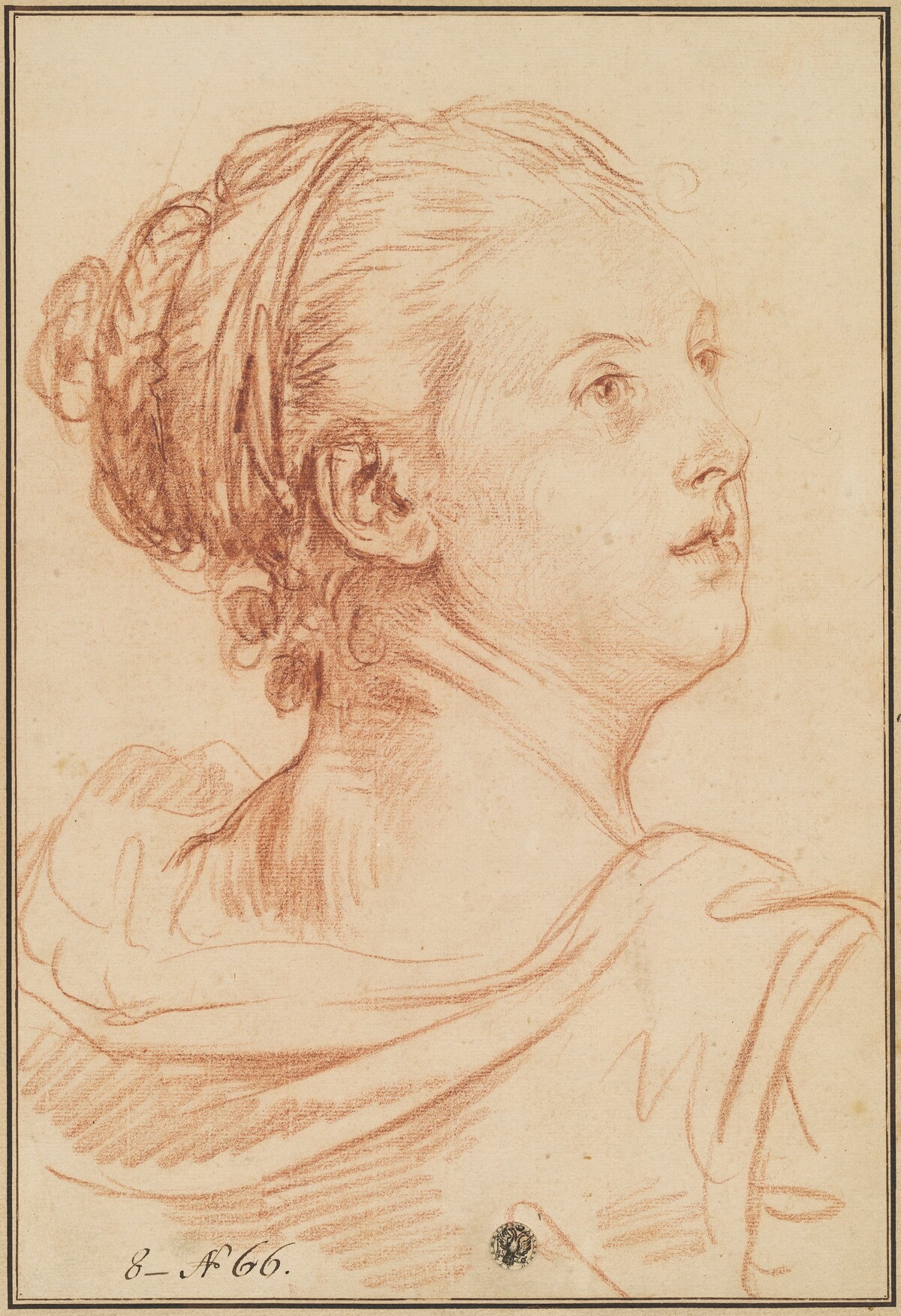 Head of a Woman Looking Back Over Her Shoulder by Jean-Baptiste Greuze