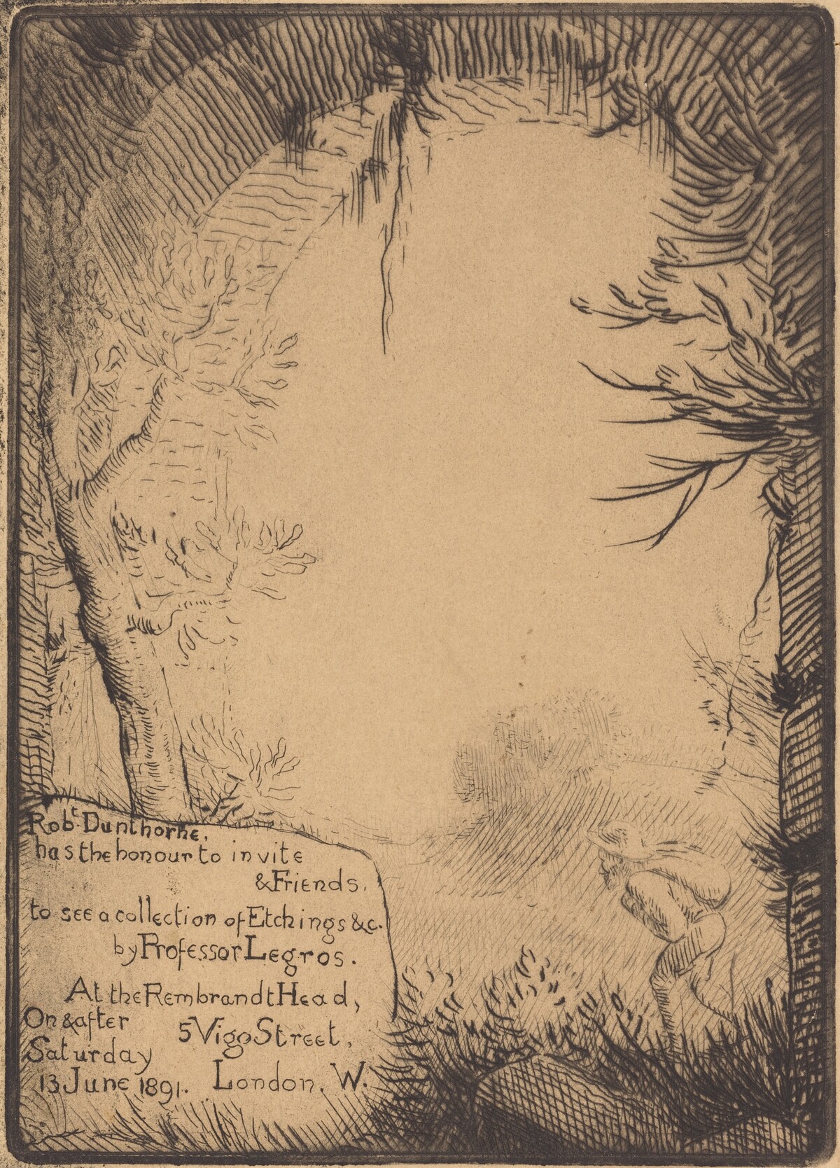 Plate made for an Exhibition at the  Dunthorne Home (Planche faite pour une exposition chez Dunthorne) by Alphonse Legros