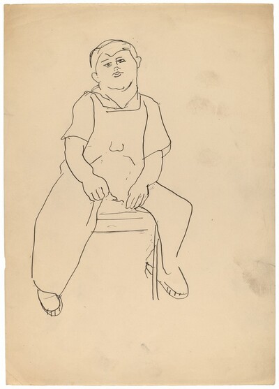 Seated Male Wearing Overalls