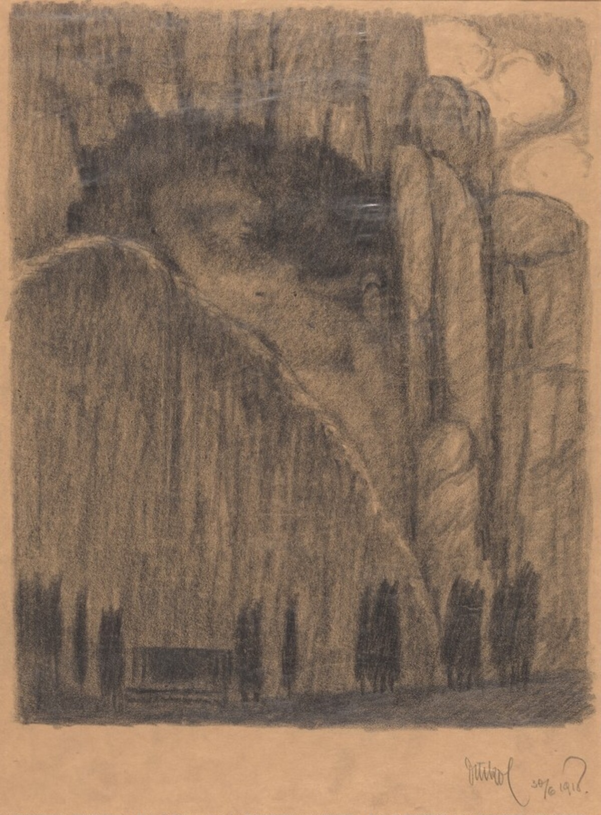 Nude on Cliff by Frantisek Drtikol