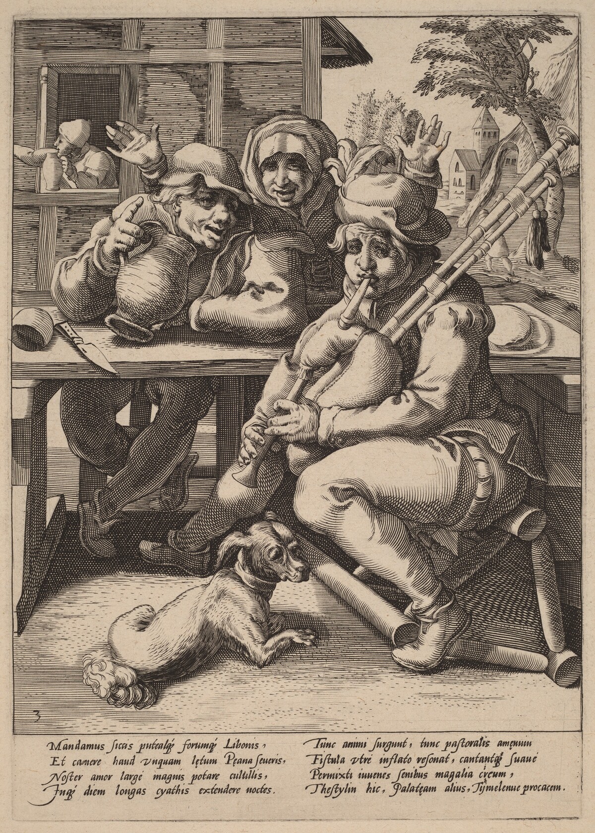 The Bagpipe Must Be Filled by Workshop of Hendrick Goltzius, after Karel van Mander I
