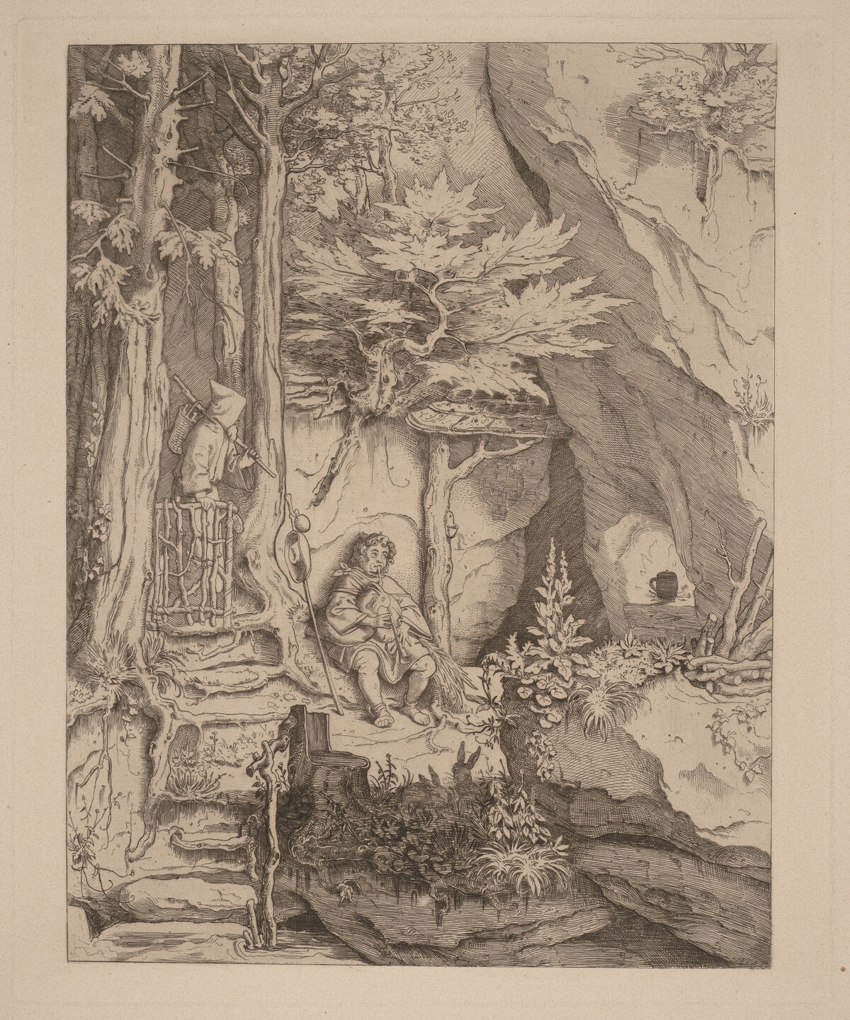 A Monk with a Bagpipe Player by Moritz von Schwind